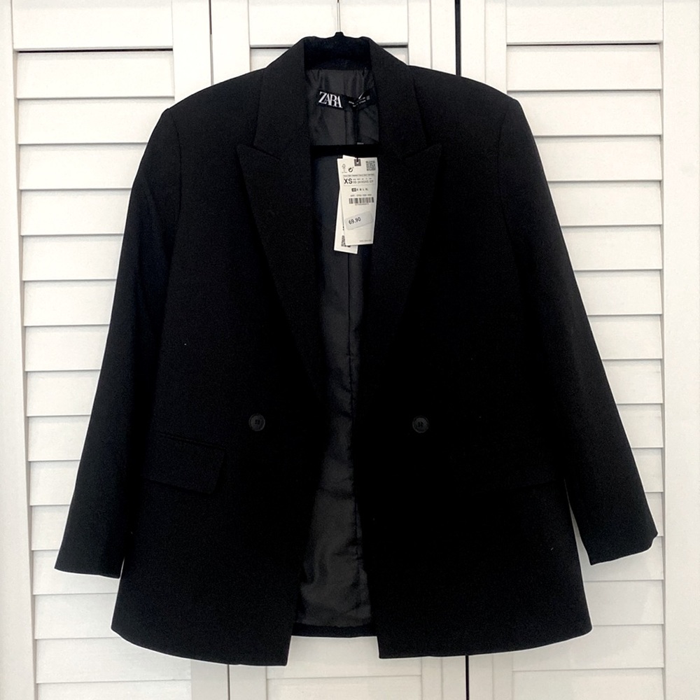 XS Zara oversized double breasted black blazer